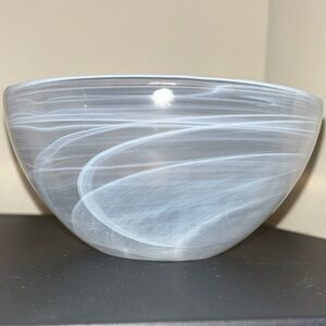 Frosted White Hand-blown Swirl Glass Bowl 6.25”